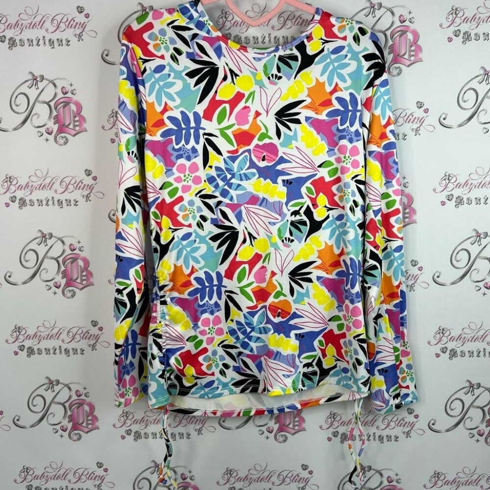 Caribbean Joe rash guard swim shirt long sleeve sun screen Multicolor Floral Top